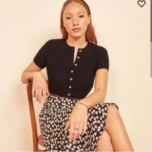 Reformation Black Ribbed Crop Cardigan Size XS